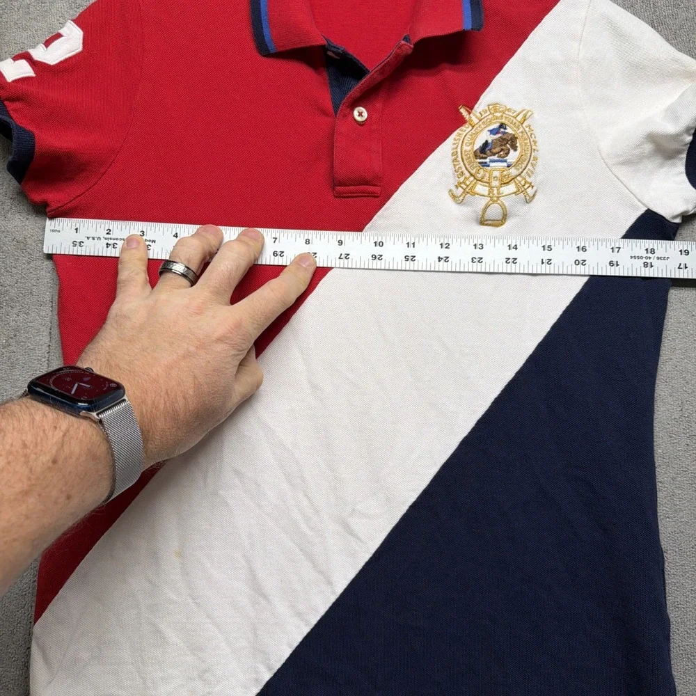 Ralph Lauren Skinny Polo‎ Shirt Equestrian Crest No 2 Sleeve Colorblock Mens L